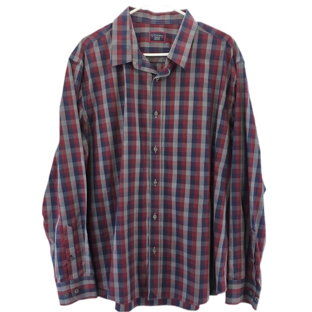 UNTUCKit Shirt Mens 2XL Plaid Pomerol‎ WF Wrinkle Free Button Down Casual